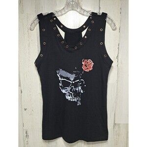 Black Skull Gold Rivet Strappy Detail Racerback Top Med Goth EMO Punk Street 